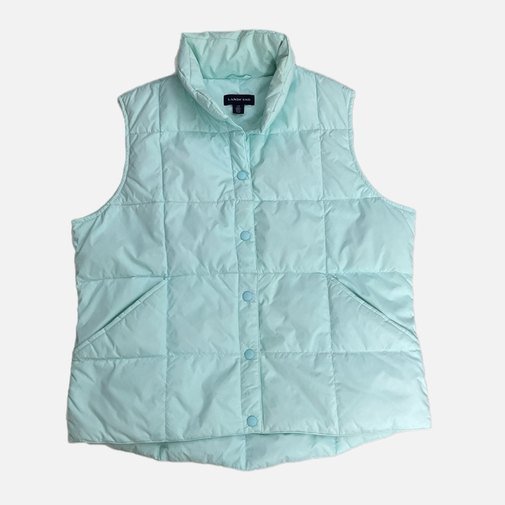 Land's End Puffer Vest Large Pale‎ Mint Green Goose Down Feathers